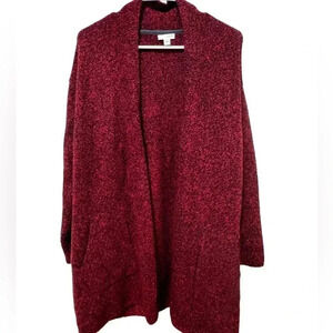 J.Jill Pure Jill Long Red Black Speckled Cardigan Sweater Wool Blend Small